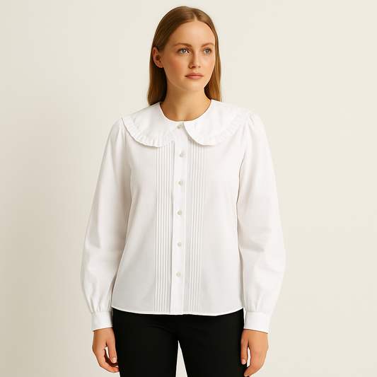 Weiße Baumwollbluse mit Rüschenkragen