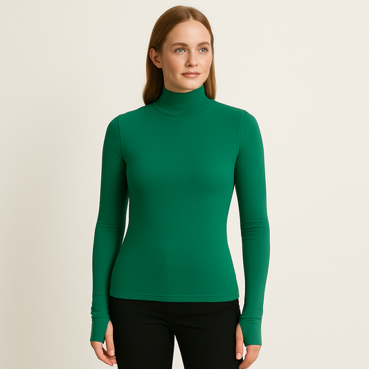 Smaragdgrünes Langarmshirt mit Stehkragen