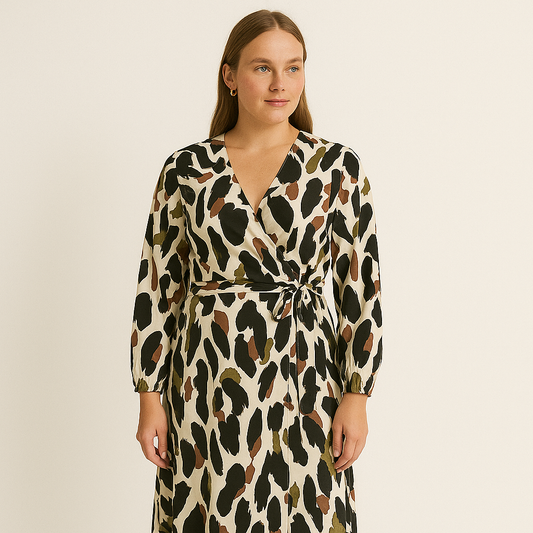 Wickelkleid mit abstraktem Print und Bindegürtel