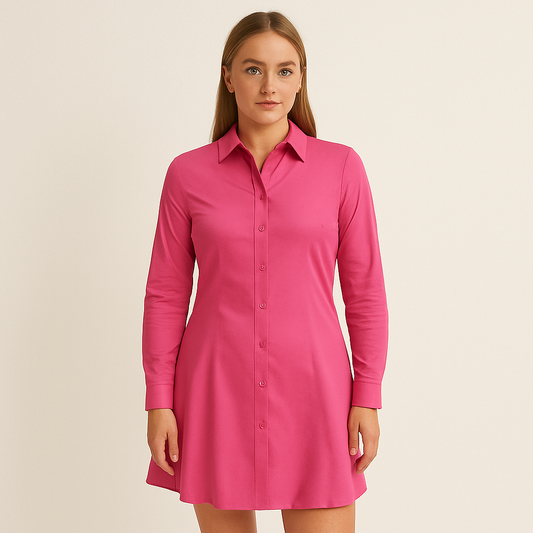 Hemdblusenkleid in Pink mit ausgestelltem Saum